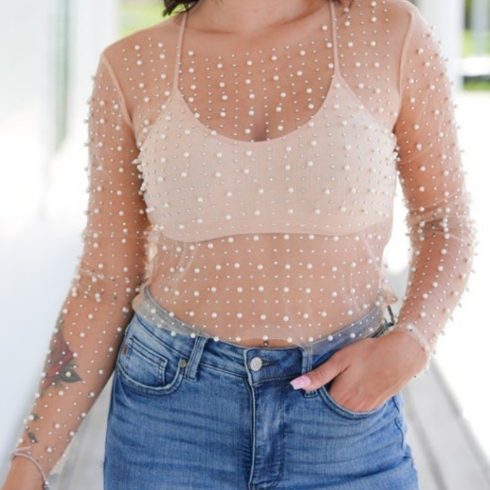 White Birch Sheer Beaded Top